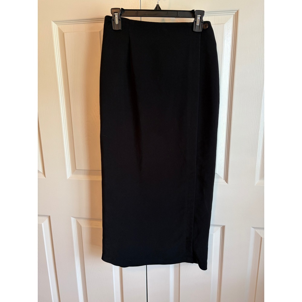 Vintage Studio C Black Maxi Skirt High Waisted Wrap Style Long Pencil Skirt